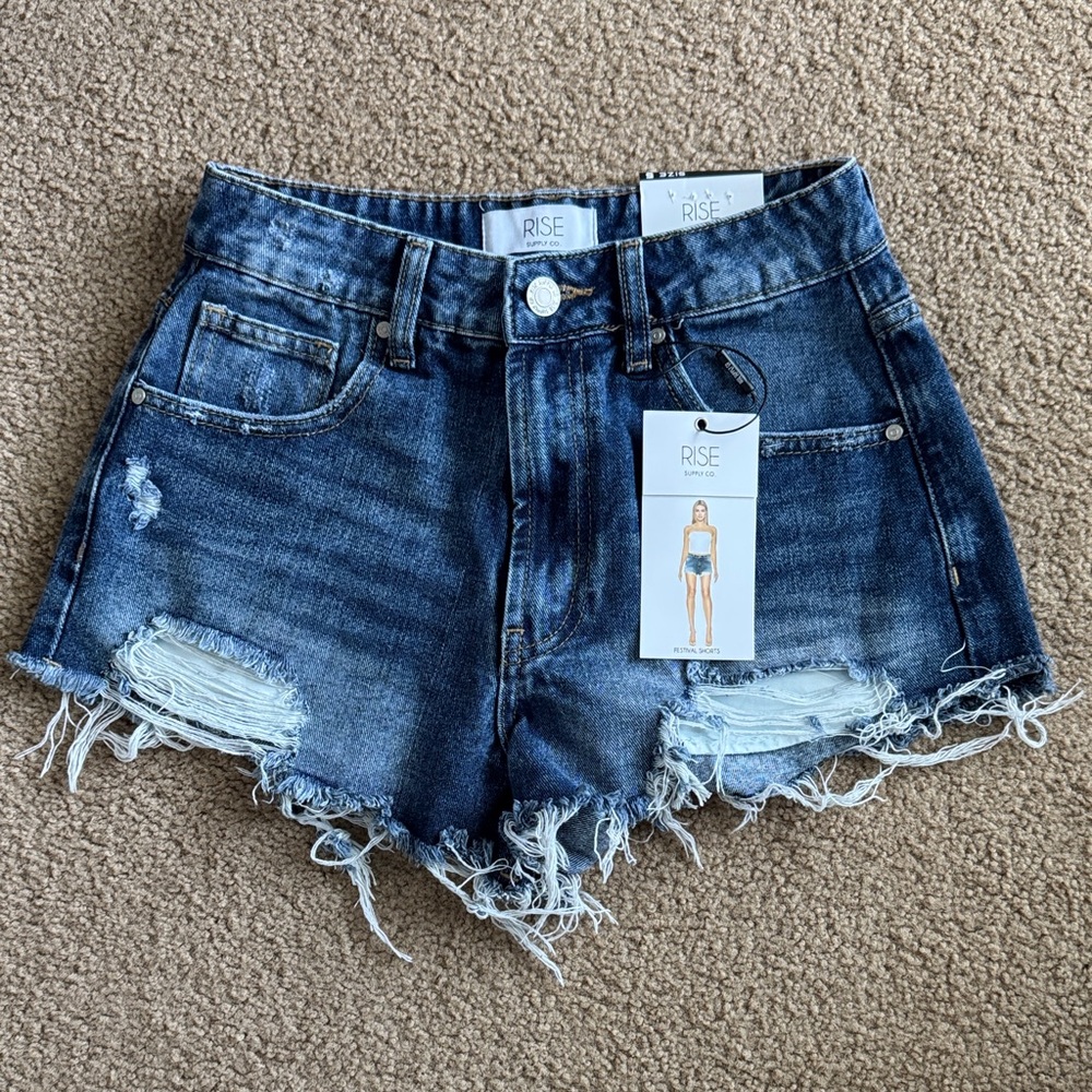 Women's Frayed Hem Jean Shorts - Dark Blue